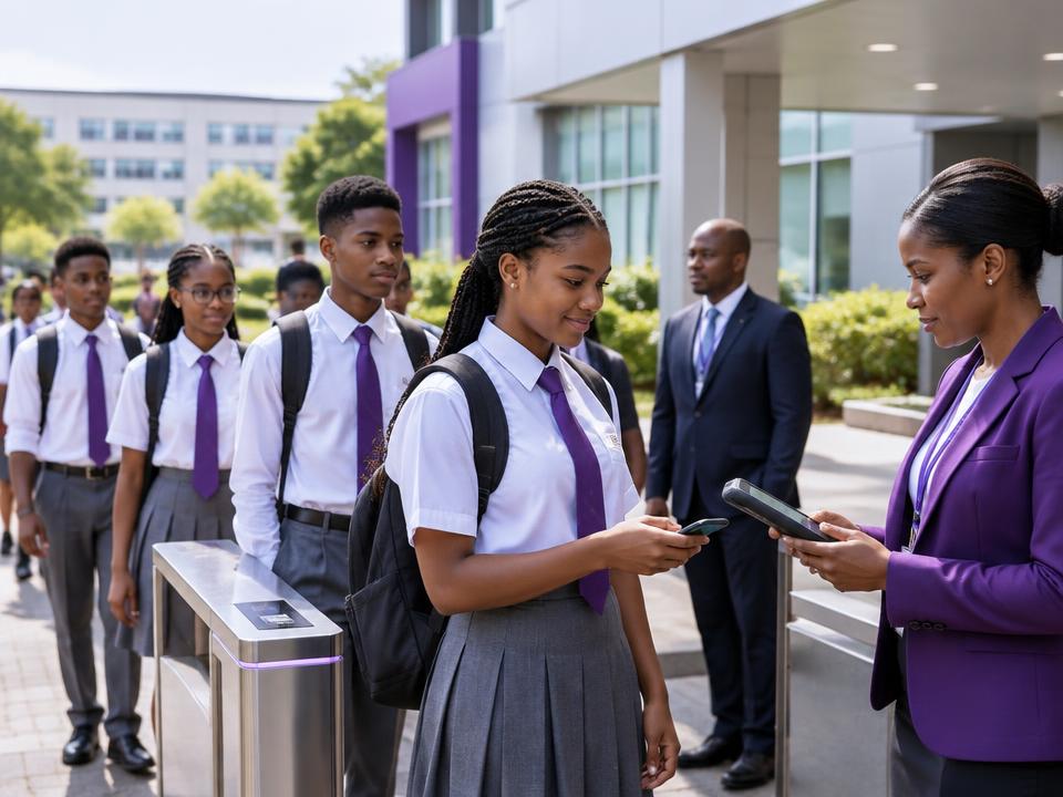 Students verifying identity at a modern school entrance